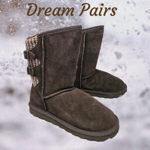 Dream Pairs Boots Womens Sz 8 Brown Faux Suede Knitted Back Faux Fur Adj.